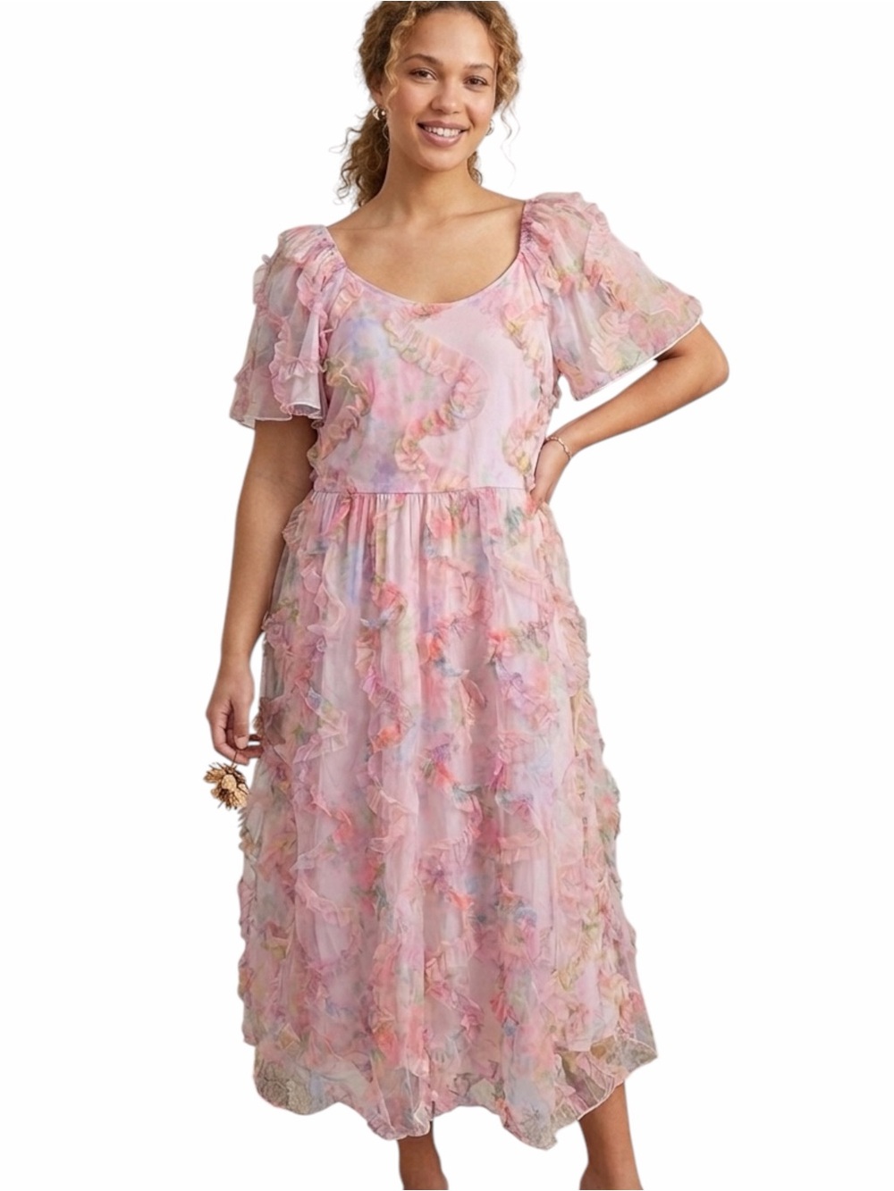 Everyday Chic Boutique Floral Tulle Midi Dress Pink Croquette Girl Size 1X